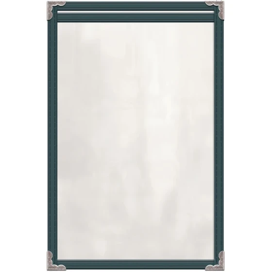 H. Risch, Inc. TES Deluxe Sewn 5 1/2" x 8 1/2" Green 2 View Vinyl Menu Cover with Silver Decorative Corners and Gloss Finish