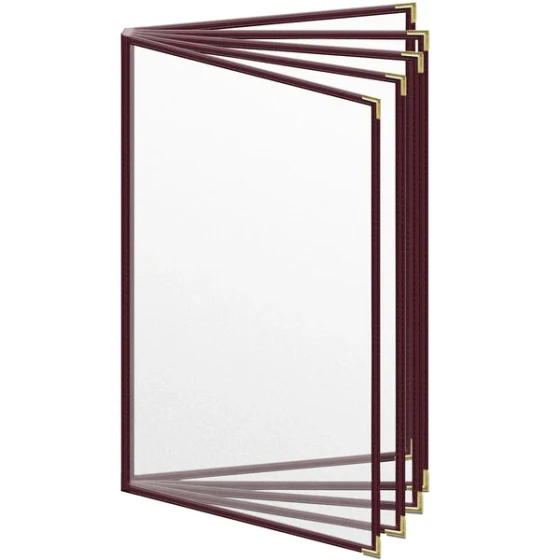 H. Risch, Inc. TE-10V Deluxe Sewn 8 1/2" x 14" Maroon 10 View Vinyl Menu Cover with Gold Smooth Corners and Matte Finish