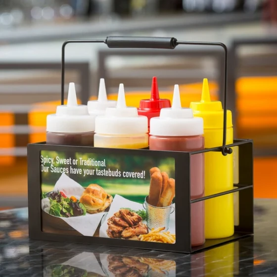 TableCraft SBC6 Black Powder-Coated 6-Compartment Squeeze Bottle Caddy