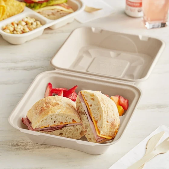 World Centric 9" x 9" x 3" 3-Compartment Compostable Fiber Clamshell with Leaf Plus - 300/Case