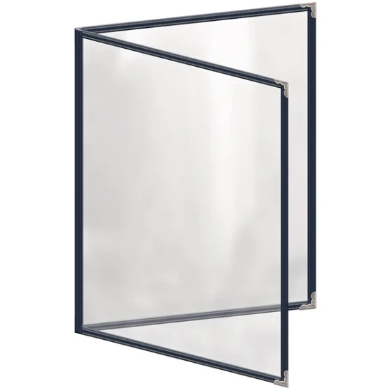 H. Risch, Inc. TED Deluxe Sewn 8 1/2" x 11" Blue 4 View Menu Cover with Silver Decorative Corners and Gloss Finish