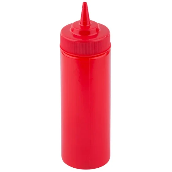 TableCraft 11253K 12 oz. Red WideMouth™ Cone Tip Squeeze Bottle with 53 mm Opening - 12/Pack
