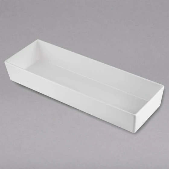 TableCraft CW5008W Simple Solutions 1/2 Size Long White Cast Aluminum Straight Sided Bowl - 3" Deep
