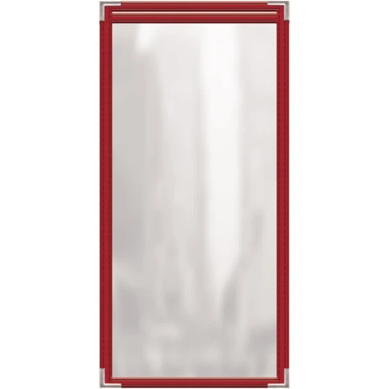 H. Risch, Inc. TES Deluxe Sewn 5 1/2" x 14" Red 2 View Vinyl Menu Cover with Silver Smooth Corners and Gloss Finish