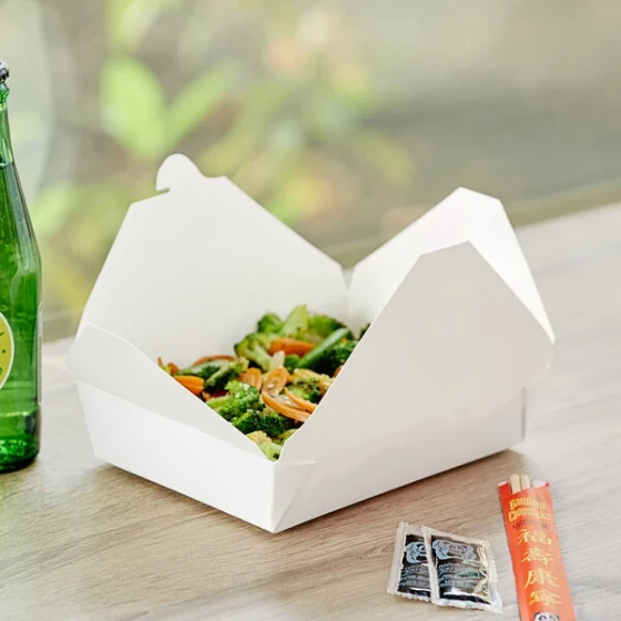 Choice White Microwavable Folded Paper #2 Take-Out Customizable Container 7 3/4" x 5 1/2" x 1 7/8" - 200/Case