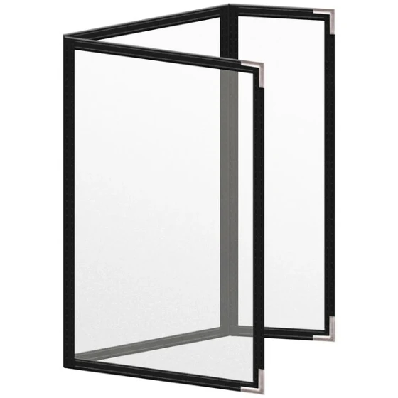 H. Risch, Inc. TEDQ Deluxe Sewn 5 1/2" x 8 1/2" Black 6 View Menu Cover with Silver Smooth Corners and Matte Finish