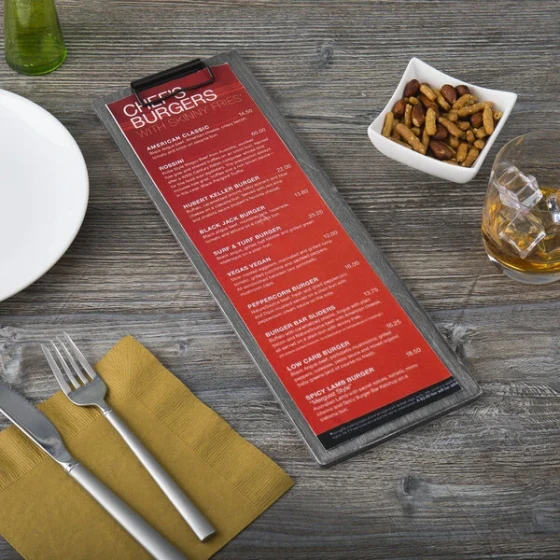 Menu Solutions WDCLIP-BD Ash 4 1/4" x 14" Customizable Wood Menu Clip Board