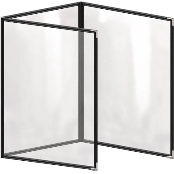 H. Risch, Inc. TET Deluxe Sewn 8 1/2" x 11" Black 6 View Foldout Vinyl Menu Cover With Silver Smooth Corners and Gloss Finish