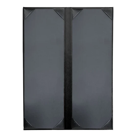 H. Risch, Inc. Oakmont 4 1/4" x 14" Black 2-Panel Menu Cover with Album Style Corners