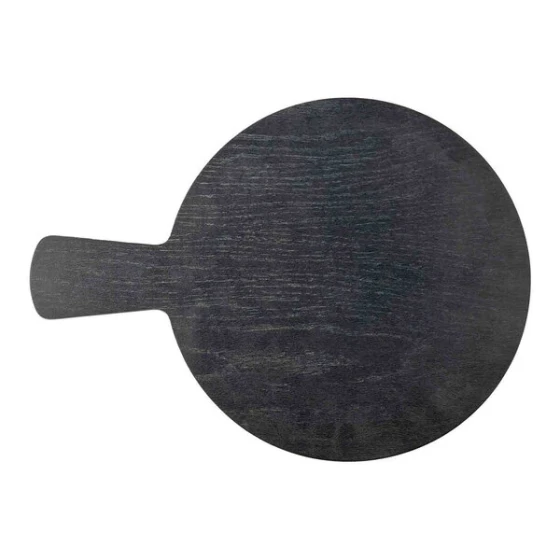 TableCraft Onyx Collection 12" Round Black Faux Wood Melamine Serving Board with 4 1/2" Handle - 6/Case