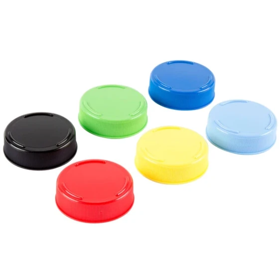 TableCraft 53FCAPA Solid Assorted Color End Caps for Inverted or Squeeze Bottles with a 53 mm Opening - 12/Pack