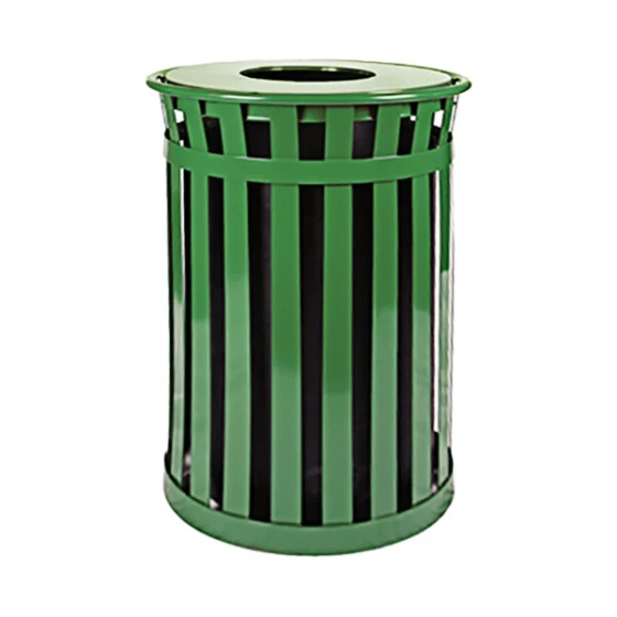 Witt Industries M3601-FT-GN Oakley Standard 36 Gallon Green Steel Round Outdoor Decorative Trash Can with Flat Top Lid