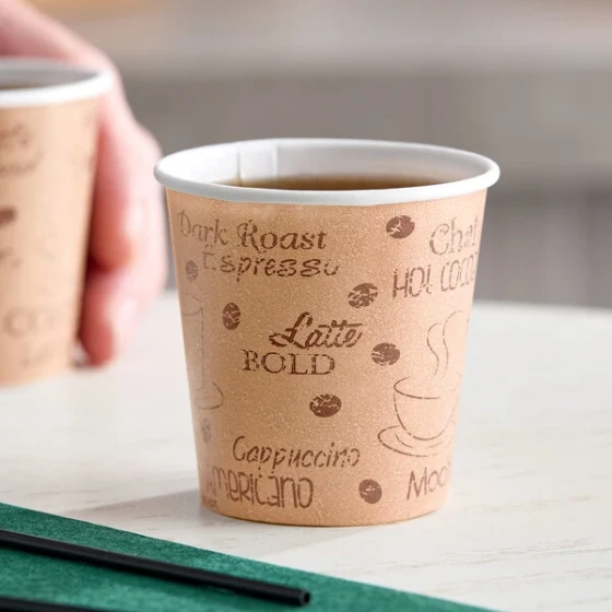 Choice 4 oz. Cafe Print Poly Paper Hot Cup - 50/Pack