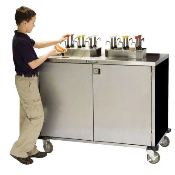 Lakeside 70210B Stainless Steel EZ Serve 6 Pump Condiment Cart with Black Finish - 27 1/2" x 50 1/4" x 47"