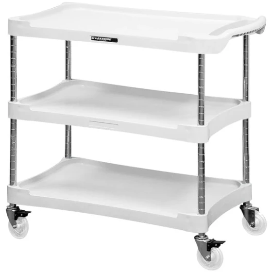 Lakeside 2509 36" x 18 1/2" x 33 3/4" White 3-Shelf Plastic Utility Cart with Push Handle and Adjustable Middle Shelf