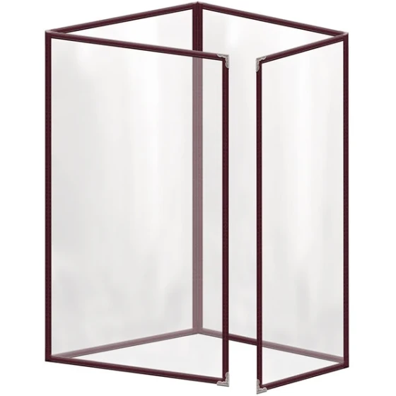 H. Risch, Inc. TETQ Deluxe Sewn 8 1/2" x 14" Maroon 8 View Foldout Vinyl Menu Cover with Silver Decorative Corners and Gloss Finish