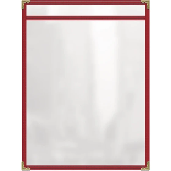 H. Risch, Inc. TES Deluxe Sewn 8 1/2" x 11" Red 2 View Vinyl Menu Cover with Gold Decorative Corners and Gloss Finish