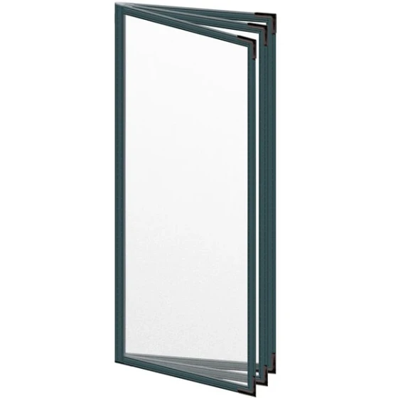 H. Risch, Inc. TETB Deluxe Sewn 4 1/4" x 11" Green 6 View Vinyl Menu Cover with Black Smooth Corners and Matte Finish