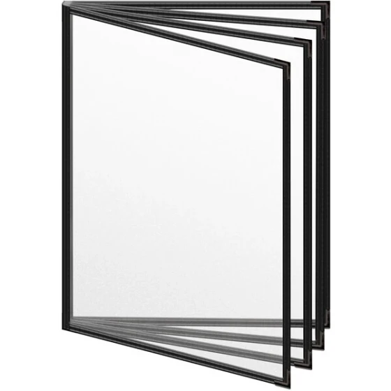 H. Risch, Inc. TEDD Deluxe Sewn 8 1/2" x 11" Black 8 View Menu Cover with Black Smooth Corners and Matte Finish