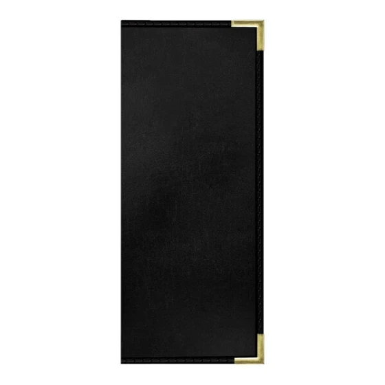 H. Risch, Inc. 4 1/4" x 11" Black Tuxedo Leather Customizable 4 View Menu Cover with Interior Pockets