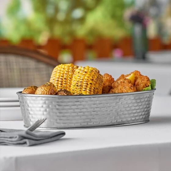 TableCraft GPSS96 Brickhouse 9 1/2" x 6" Oval Stainless Steel Platter