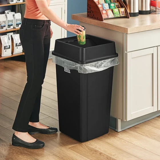 Lavex 25 Gallon Black Square Trash Can with Drop Shot Lid