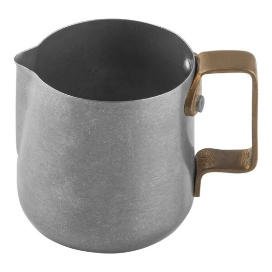 TableCraft 14 oz. Vintage Finish Stainless Steel Frothing Pitcher with Gold Handle 12056