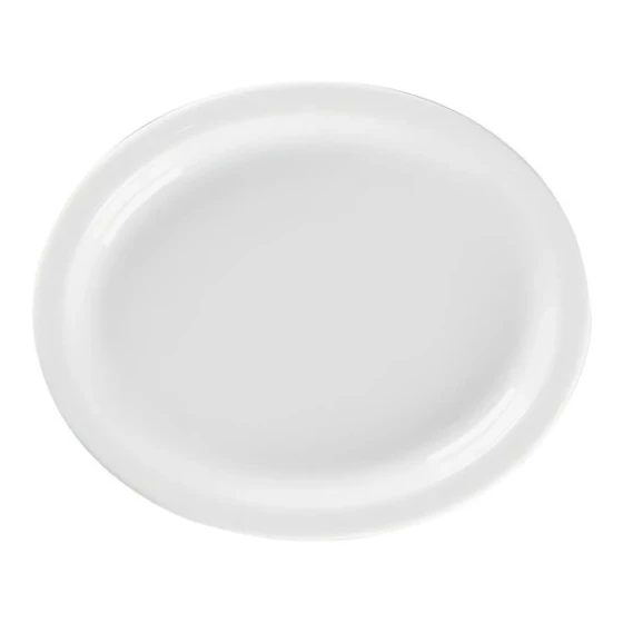 SVS 12" x 9 5/8" Ivory Narrow Rim Oval China Platter - 6/Case