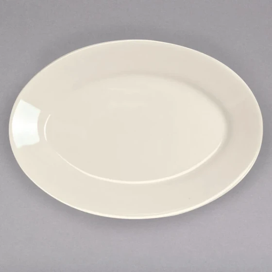Homer Laughlin from Steelite International HL15700 13 3/8" Ivory (American White) Rolled Edge Oval China Platter - 12/Case