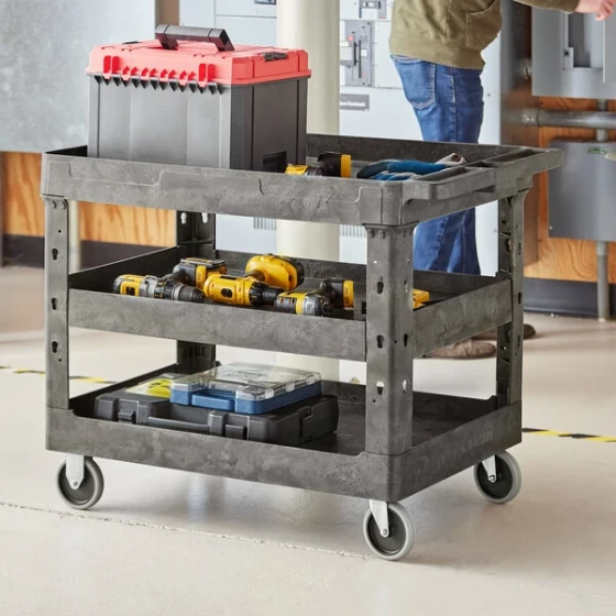 Lavex Large Black 3-Shelf Utility Cart - 40 3/4" x 25 1/2" x 33 1/2"