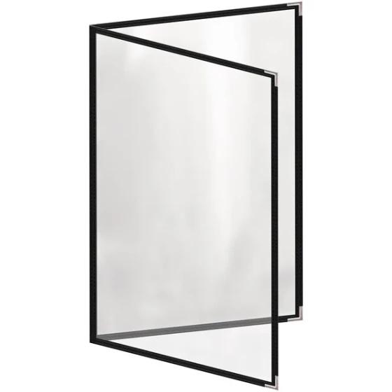 H. Risch, Inc. TED Deluxe Sewn 11" x 17" Black 4 View Menu Cover with Silver Smooth Corners and Gloss Finish