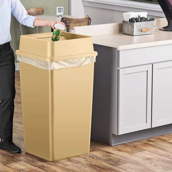 Lavex 50 Gallon Beige Square Trash Can with Drop Shot Lid
