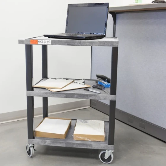Luxor WT34GYS Tuffy Gray Three Shelf Utility Cart - 24" x 18" x 34"