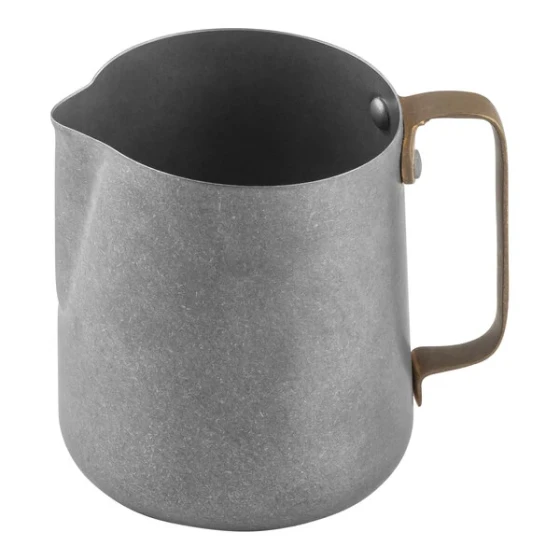 TableCraft 18 oz. Vintage Finish Stainless Steel Frothing Pitcher with Gold Handle 12057