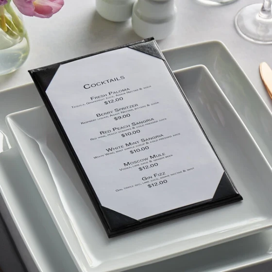 H. Risch, Inc. OM-1V Oakmont 5 1/2" x 8 1/2" Customizable 1-Panel Menu Cover with Album Style Corners