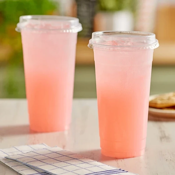 Choice 32 oz. Straight Wall Clear PET Plastic Cold Cup With Sip-Through Lid With Extra Wide Opening - 50/Pack