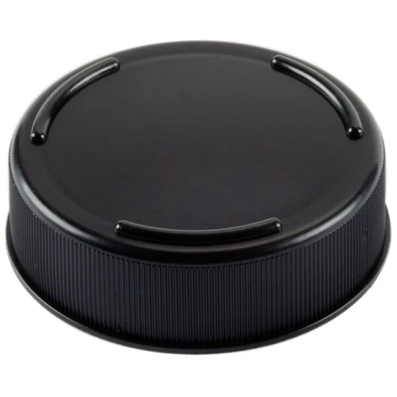 TableCraft 53FCAPBK Solid Black End Cap for Inverted or Squeeze Bottles with a 53 mm Opening - 12/Pack