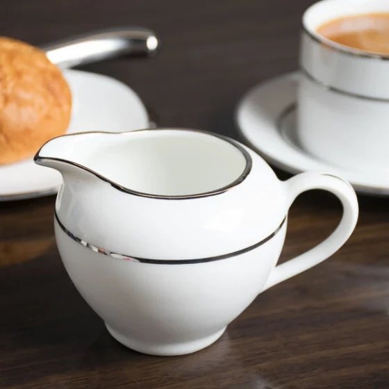 10 Strawberry Street DSL0016 8 oz. Double Line Silver Porcelain Creamer - 6/Case