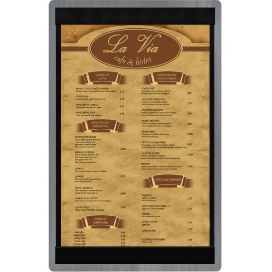 Menu Solutions WDSTR-D Ash 8 1/2" x 14" Customizable Wood Menu Board with Top and Bottom Strips