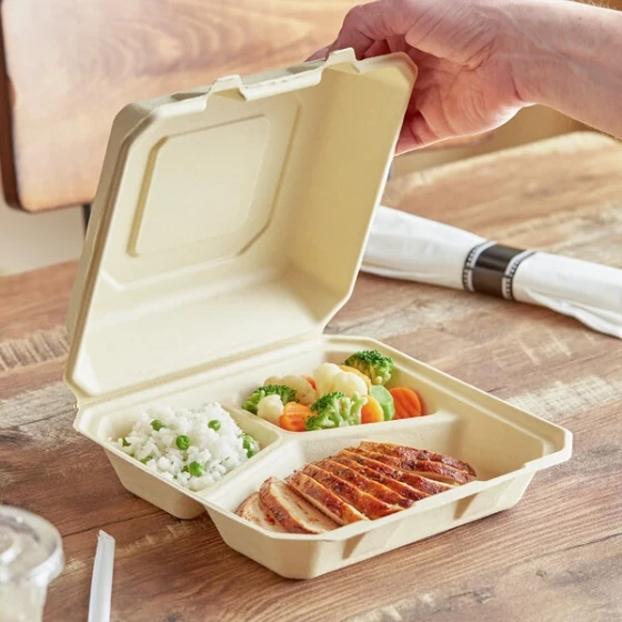 Tellus Products 9" x 9" x 3" 3-Compartment Compostable Fiber Clamshell Container - 200/Case