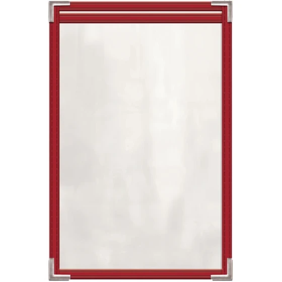 H. Risch, Inc. TES Deluxe Sewn 5 1/2" x 8 1/2" Red 2 View Vinyl Menu Cover with Silver Smooth Corners and Gloss Finish