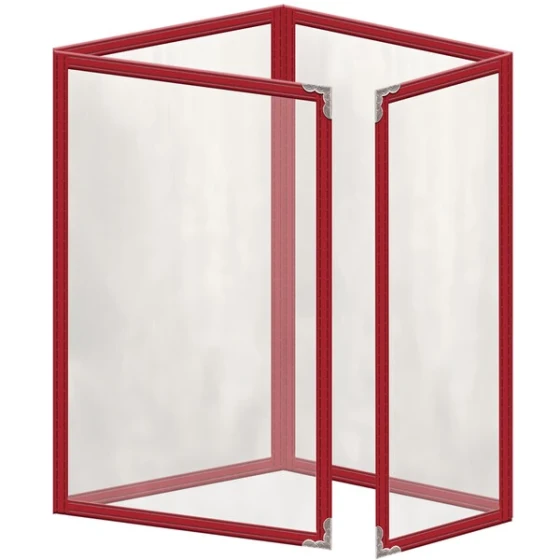 H. Risch, Inc. TETQ Deluxe Sewn 5 1/2" x 8 1/2" Red 8 View Foldout Vinyl Menu Cover with Silver Decorative Corners and Gloss Finish