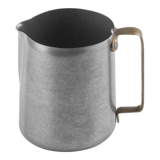 TableCraft 24 oz. Vintage Finish Stainless Steel Frothing Pitcher with Gold Handle 12058