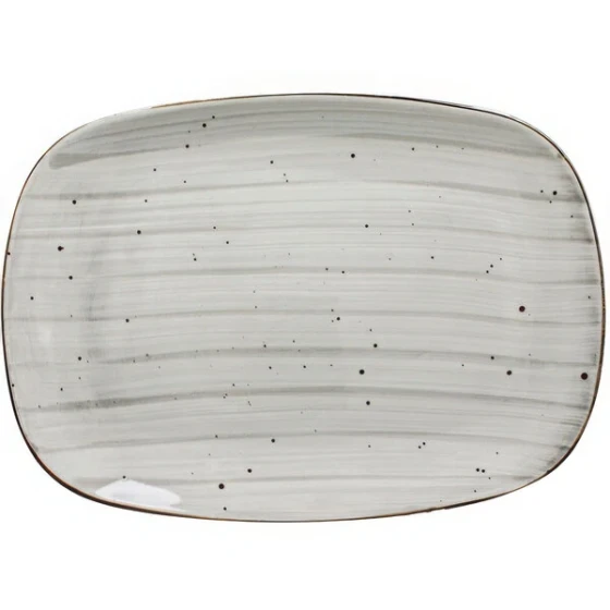 International Tableware Rotana 14" x 9 1/2" Stone Rectangular Coupe Porcelain Platter - 6/Case