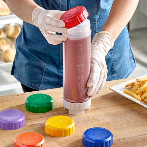 San Jamar 8573CLC Assorted Colors Solid Cap for 24 oz. EZ-KLEEN® Sauce Bottles - 6/Case