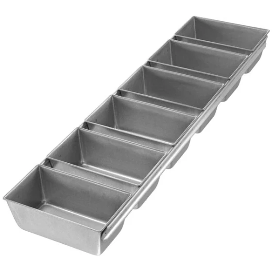 Chicago Metallic 41465 3/8 lb. 6-Strap Glazed Aluminized Steel Bread Loaf Pan - 5 5/8 x 3 1/8 inch x 2 3/16 inch Cavities