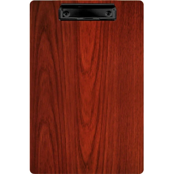 Menu Solutions WDCLIP-D Mahogany 8 1/2" x 14" Customizable Wood Menu Clip Board