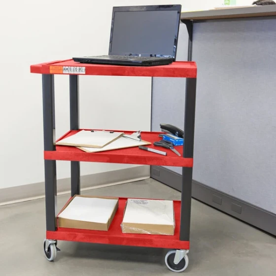 Luxor WT34RS Tuffy Red Three Shelf Utility Cart - 24" x 18" x 34"