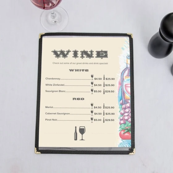 Choice 8 1/2" x 11" Menu Paper - Wine Themed Bottle Design Right Insert - 100/Pack
