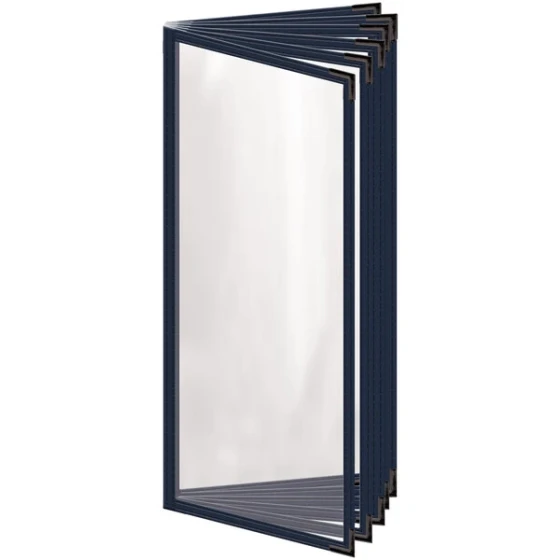 H. Risch, Inc. TE-12V Deluxe Sewn 4 1/4" x 11" Blue 12 View Vinyl Menu Cover with Black Smooth Corners and Gloss Finish